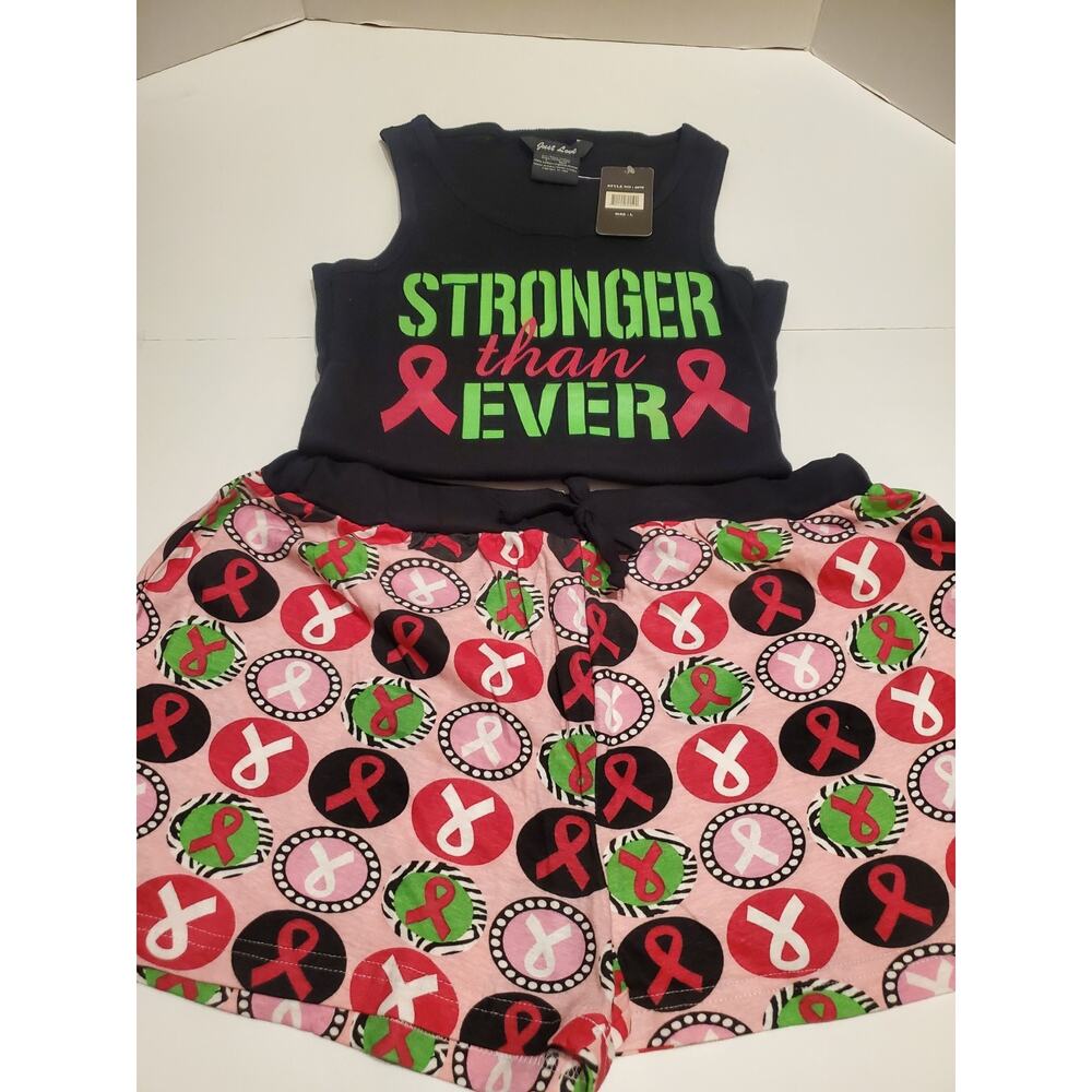 Breast Cancer Stronger Than Ever Womens Pajama Shorts & Tank Top Size Large